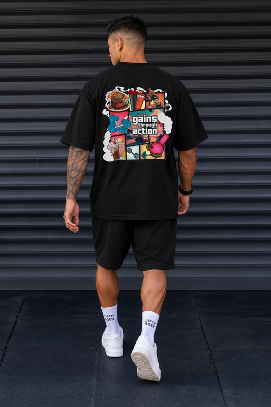 GAINS THROUGH ACTION Oversized Shirt (Backprint) - Unisex