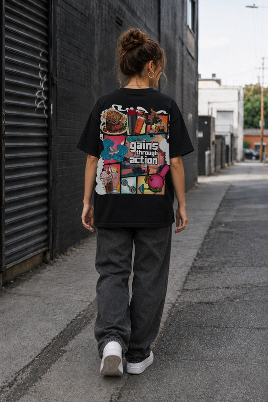 GAINS THROUGH ACTION Oversized Shirt (Backprint) - Unisex