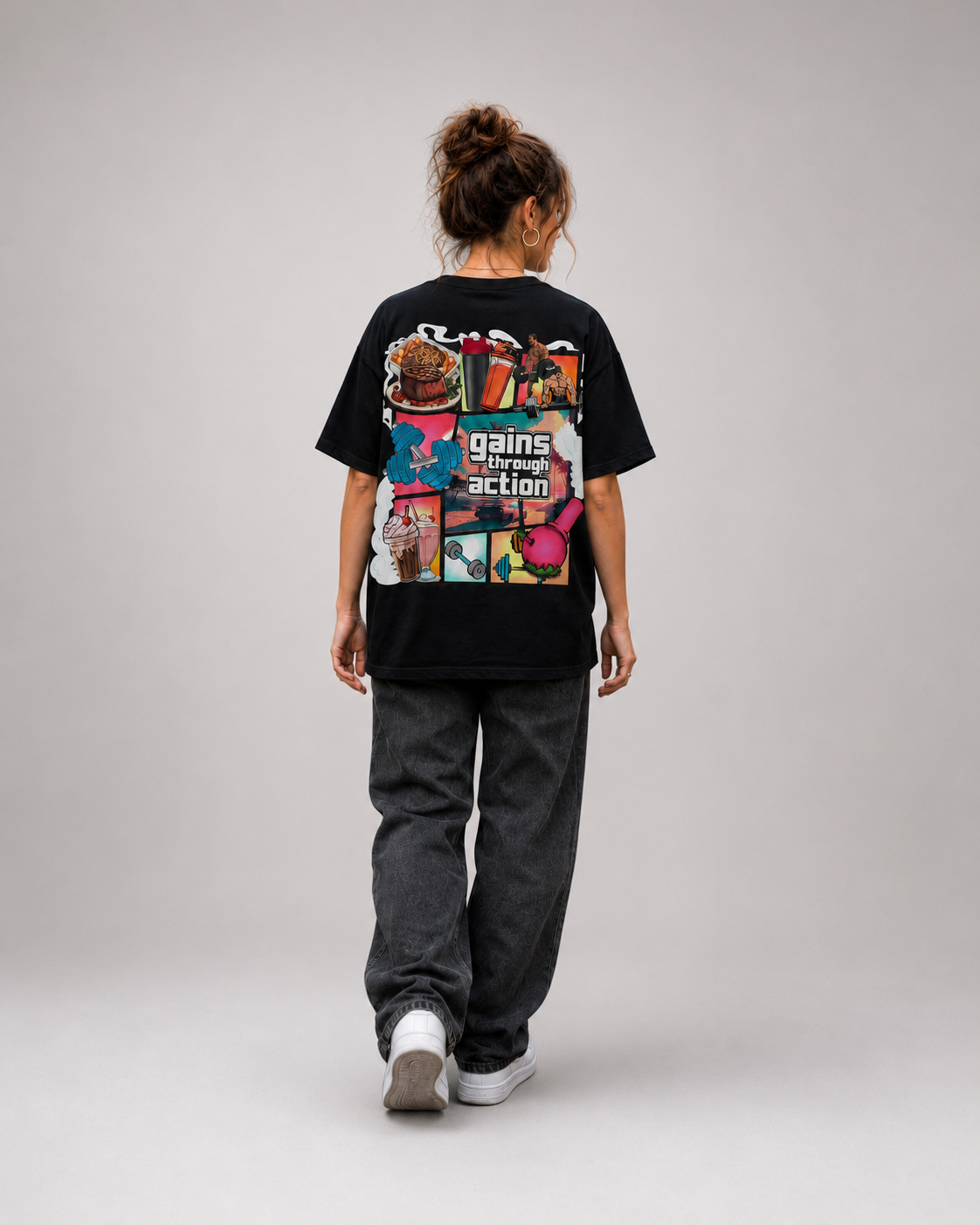 GAINS THROUGH ACTION Oversized Shirt (Backprint) - Unisex