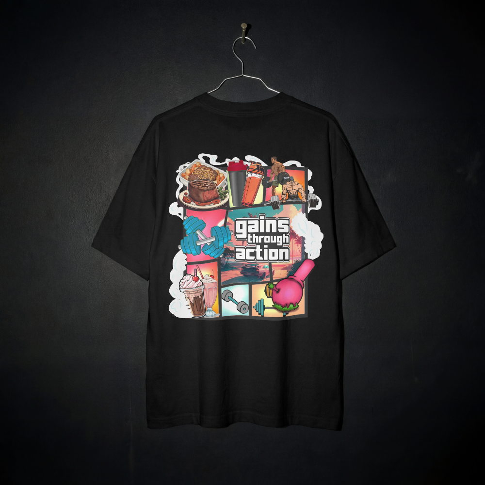 GAINS THROUGH ACTION Oversized Shirt (Backprint) - Unisex