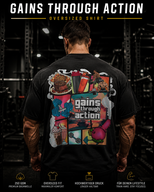 GAINS THROUGH ACTION Oversized Shirt (Backprint) - Unisex